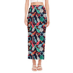 Watercolor Bowling Theme Pattern Print Side Slit Maxi Skirt