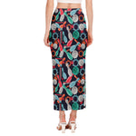 Watercolor Bowling Theme Pattern Print Side Slit Maxi Skirt
