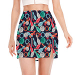 Watercolor Bowling Theme Pattern Print Side Slit Mini Skirt