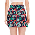 Watercolor Bowling Theme Pattern Print Side Slit Mini Skirt