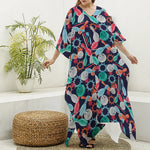 Watercolor Bowling Theme Pattern Print Silk V-Neck Kaftan Dress