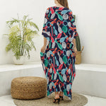 Watercolor Bowling Theme Pattern Print Silk V-Neck Kaftan Dress