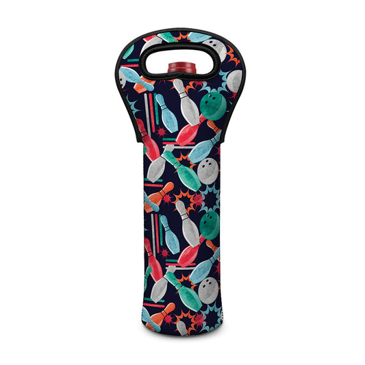 Watercolor Bowling Theme Pattern Print Single Neoprene Wine Tote