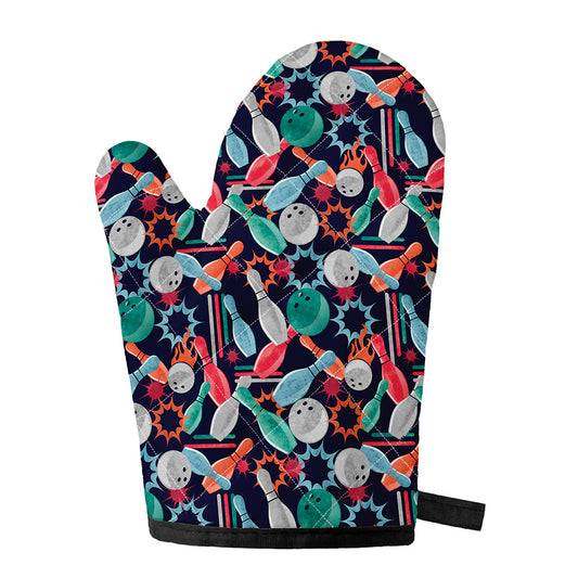 Watercolor Bowling Theme Pattern Print Single Oven Mitt