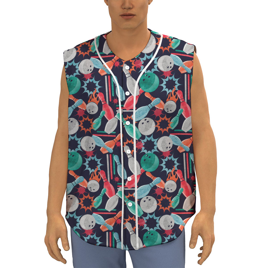 Watercolor Bowling Theme Pattern Print Sleeveless Baseball Jersey