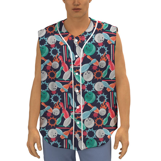 Watercolor Bowling Theme Pattern Print Sleeveless Baseball Jersey