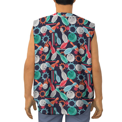 Watercolor Bowling Theme Pattern Print Sleeveless Baseball Jersey
