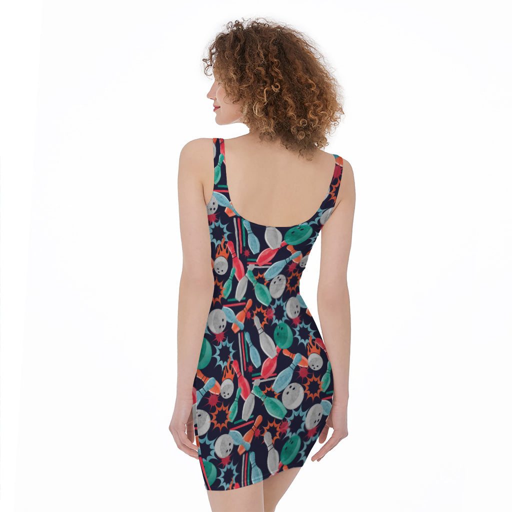 Watercolor Bowling Theme Pattern Print Sleeveless Bodycon Dress