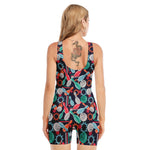 Watercolor Bowling Theme Pattern Print Sleeveless One Piece Swimsuit