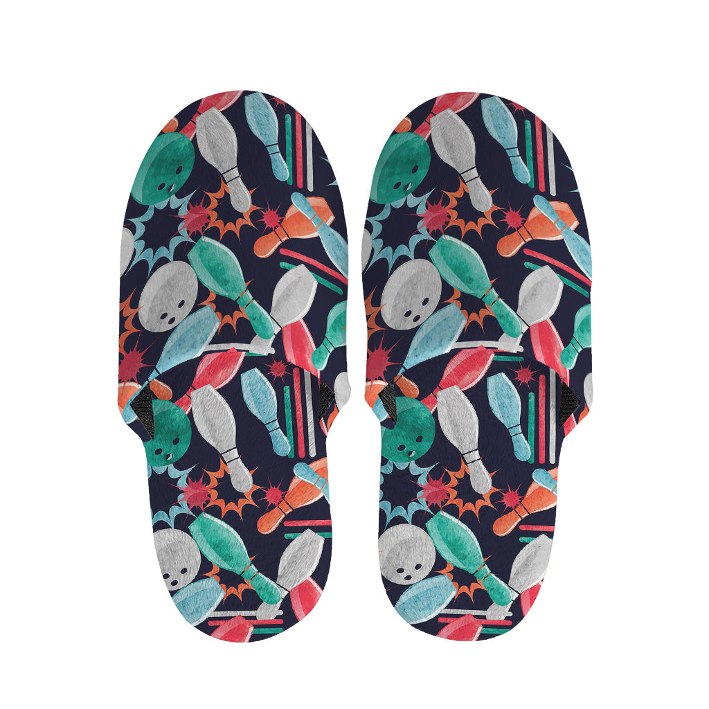 Watercolor Bowling Theme Pattern Print Slippers