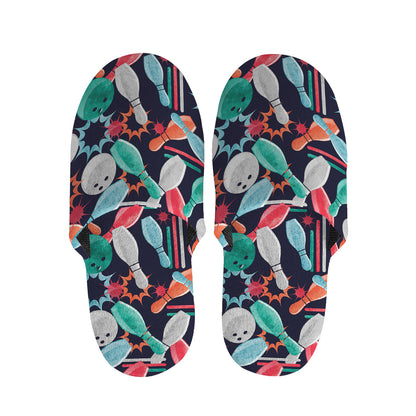 Watercolor Bowling Theme Pattern Print Slippers