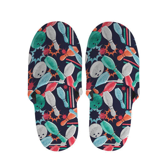 Watercolor Bowling Theme Pattern Print Slippers