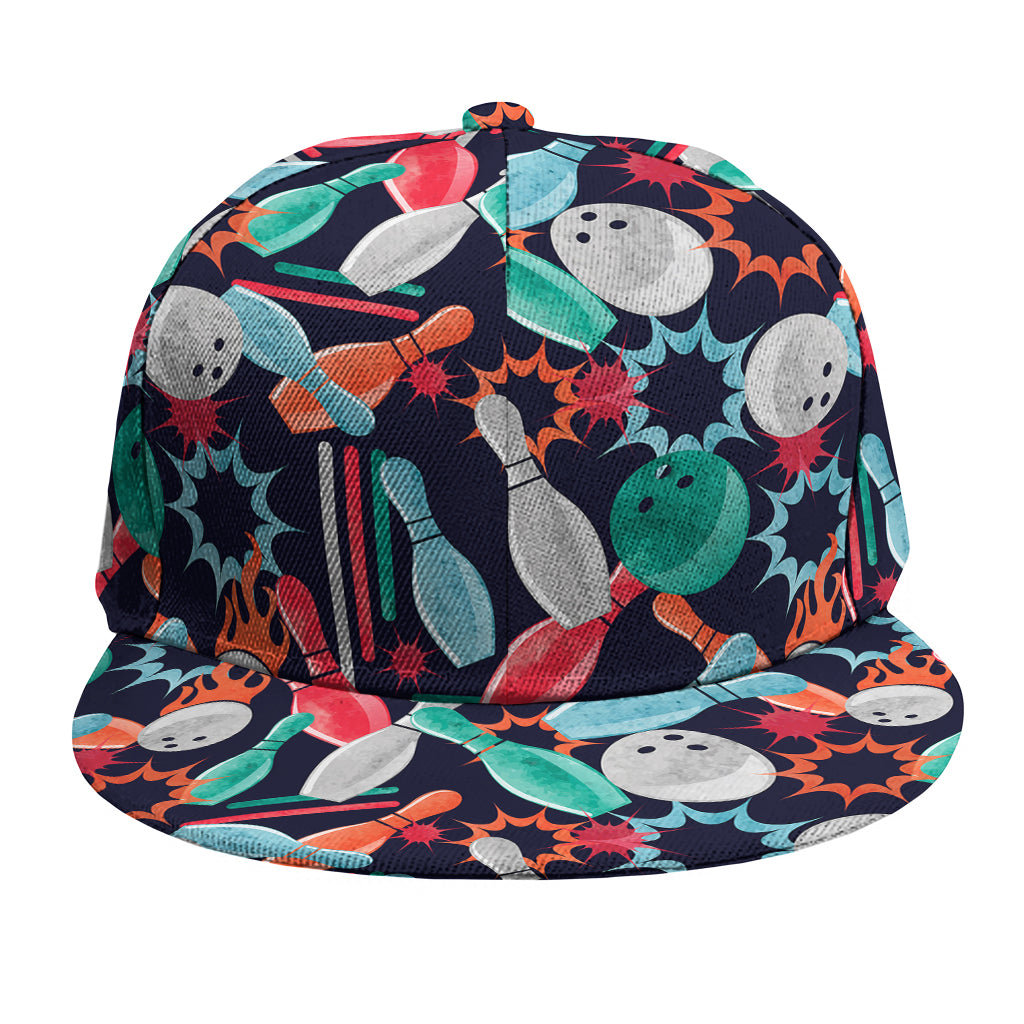 Watercolor Bowling Theme Pattern Print Snapback Cap