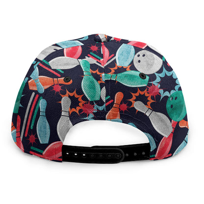 Watercolor Bowling Theme Pattern Print Snapback Cap