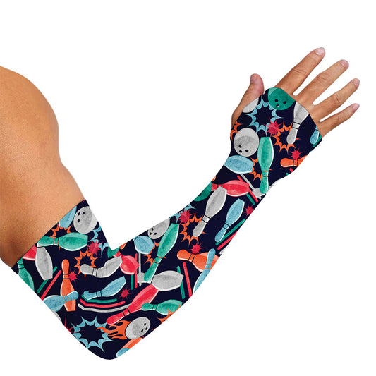 Watercolor Bowling Theme Pattern Print Sun Protection Arm Sleeves