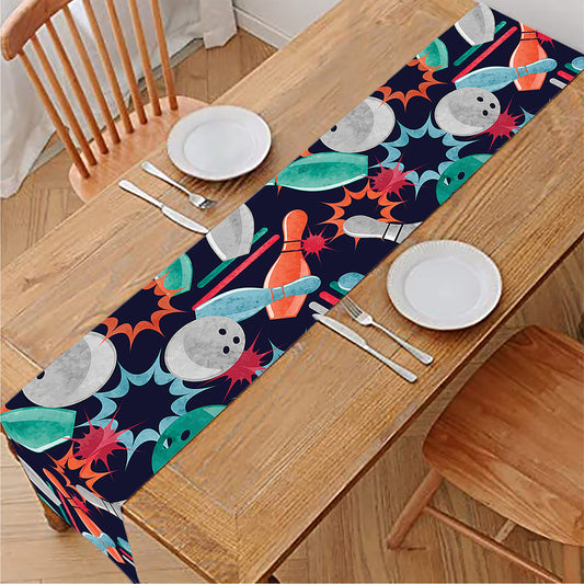 Watercolor Bowling Theme Pattern Print Table Runner