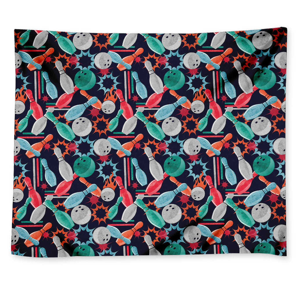 Watercolor Bowling Theme Pattern Print Tapestry