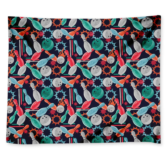 Watercolor Bowling Theme Pattern Print Tapestry