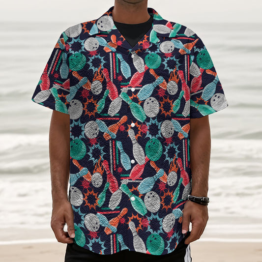 Watercolor Bowling Theme Pattern Print Textured Short Sleeve Shirt