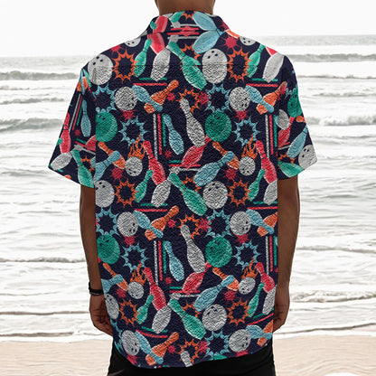 Watercolor Bowling Theme Pattern Print Textured Short Sleeve Shirt