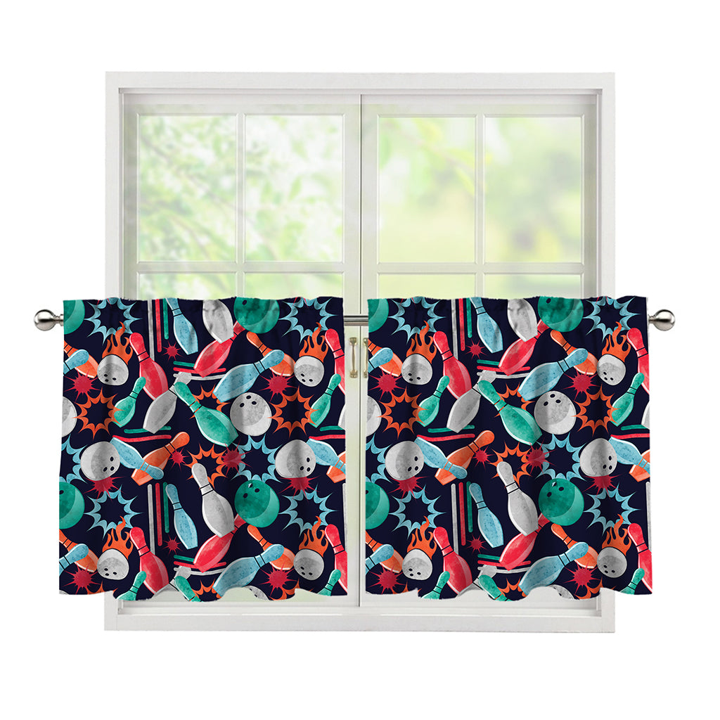 Watercolor Bowling Theme Pattern Print Tier Curtains