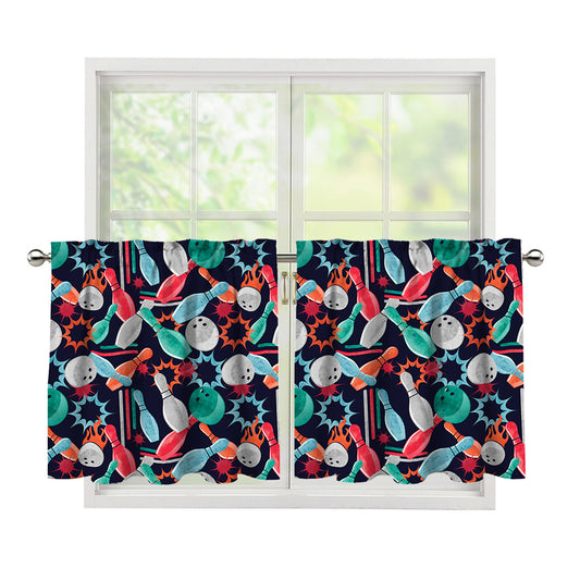 Watercolor Bowling Theme Pattern Print Tier Curtains