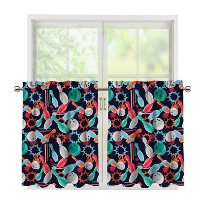 Watercolor Bowling Theme Pattern Print Tier Curtains