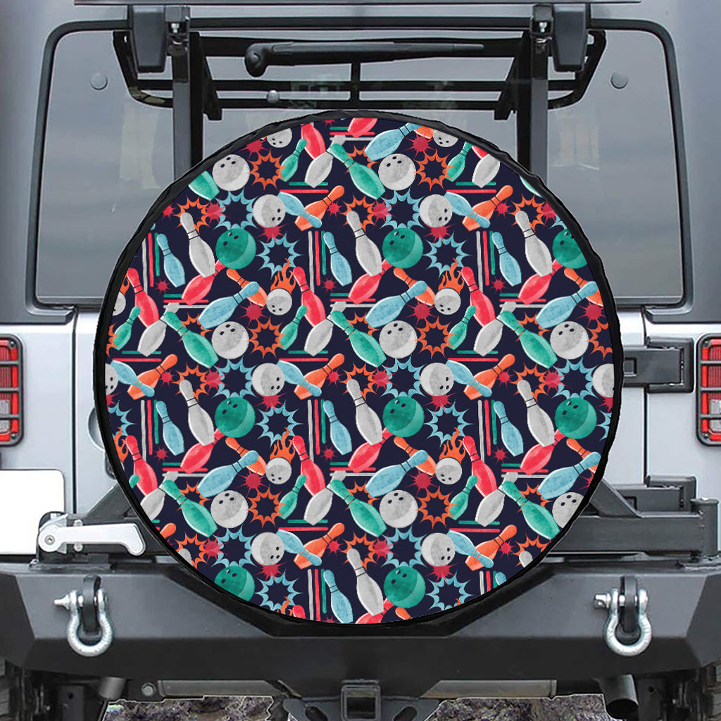 Watercolor Bowling Theme Pattern Print Tire Cover