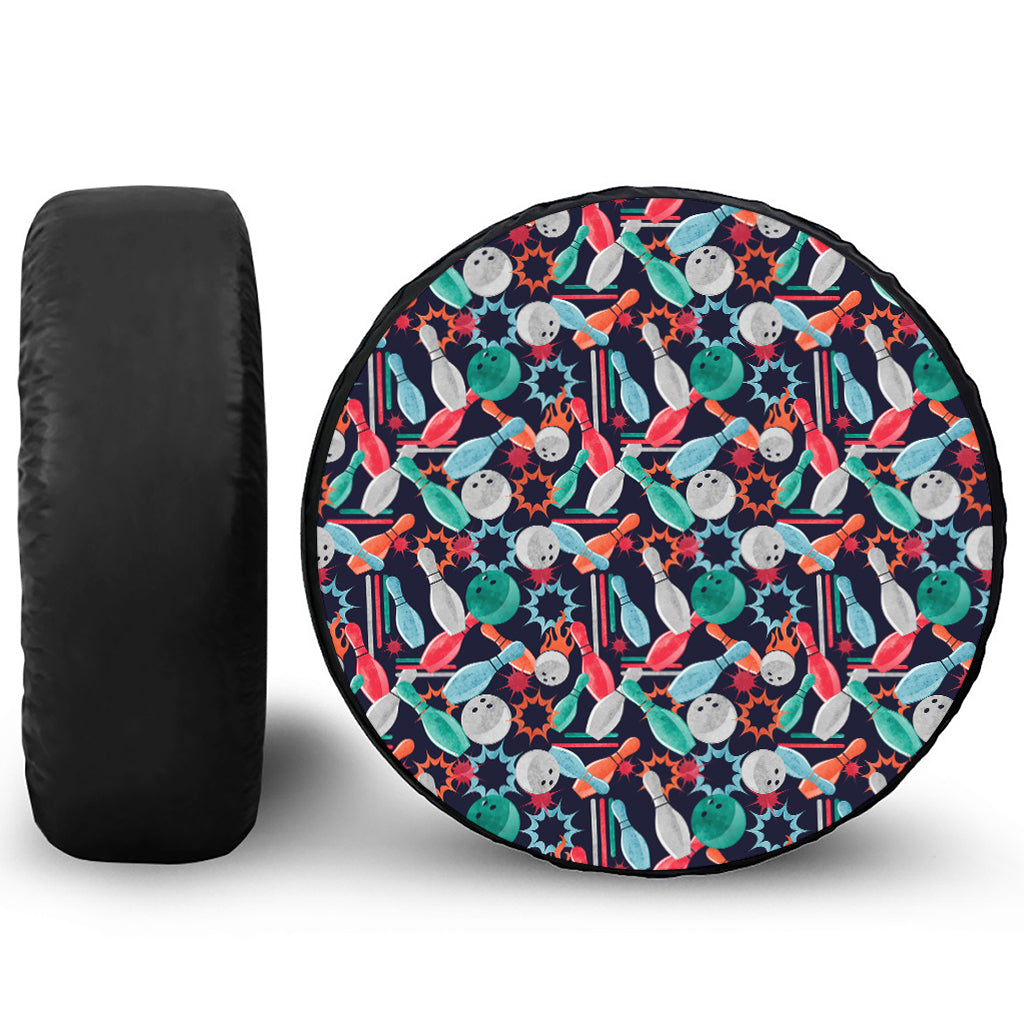 Watercolor Bowling Theme Pattern Print Tire Cover