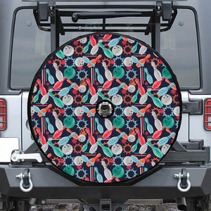 Watercolor Bowling Theme Pattern Print Tire Cover With Camera Hole