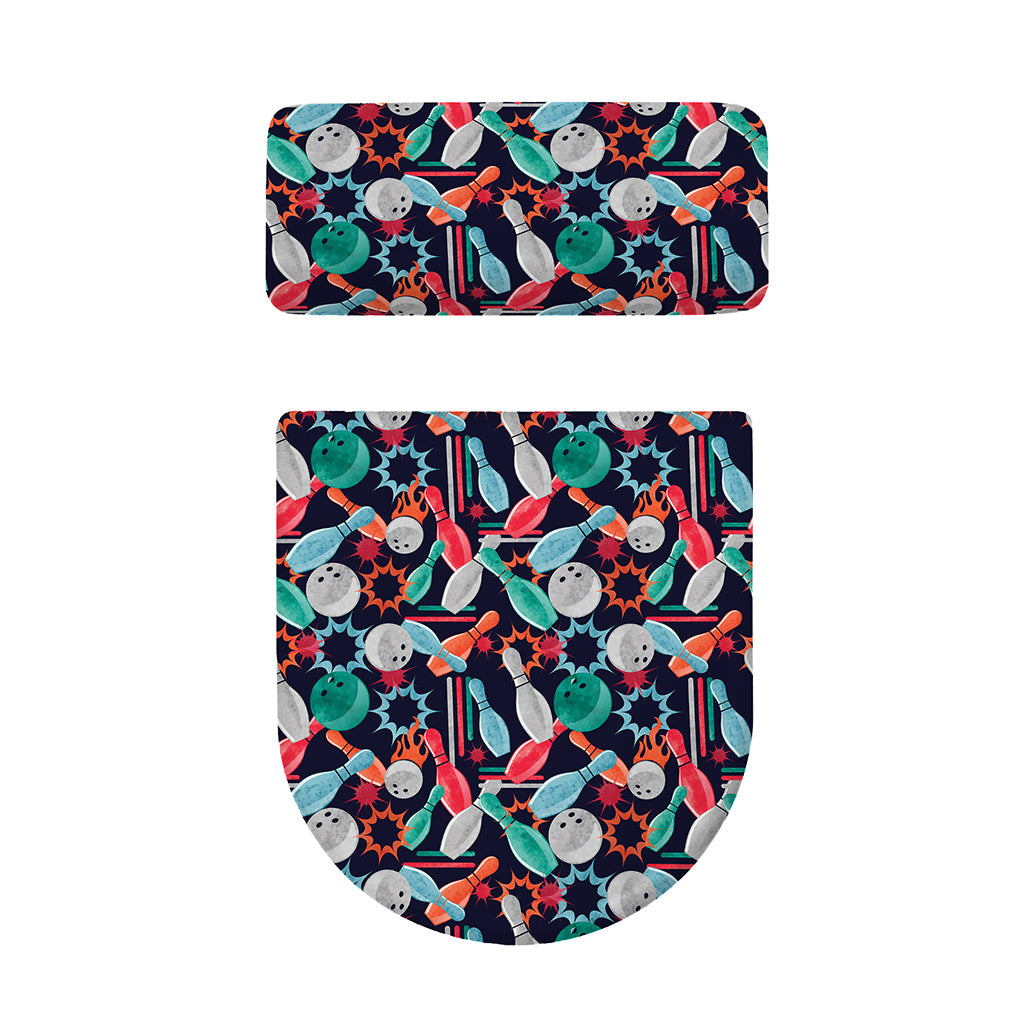 Watercolor Bowling Theme Pattern Print Toilet Lid And Tank Cover Set