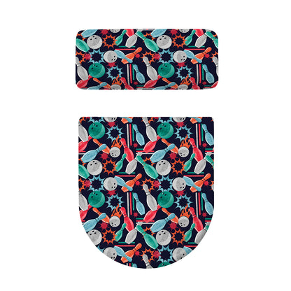Watercolor Bowling Theme Pattern Print Toilet Lid And Tank Cover Set