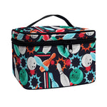 Watercolor Bowling Theme Pattern Print Travel Makeup Bag