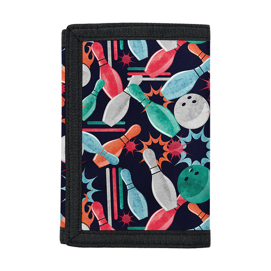 Watercolor Bowling Theme Pattern Print Trifold Wallet