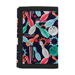 Watercolor Bowling Theme Pattern Print Trifold Wallet