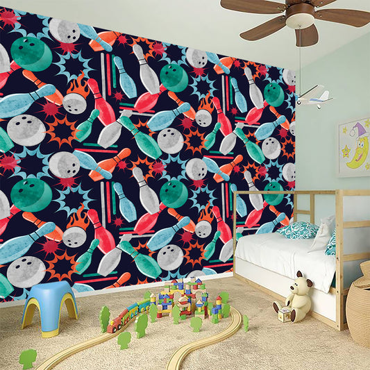 Watercolor Bowling Theme Pattern Print Wall Sticker
