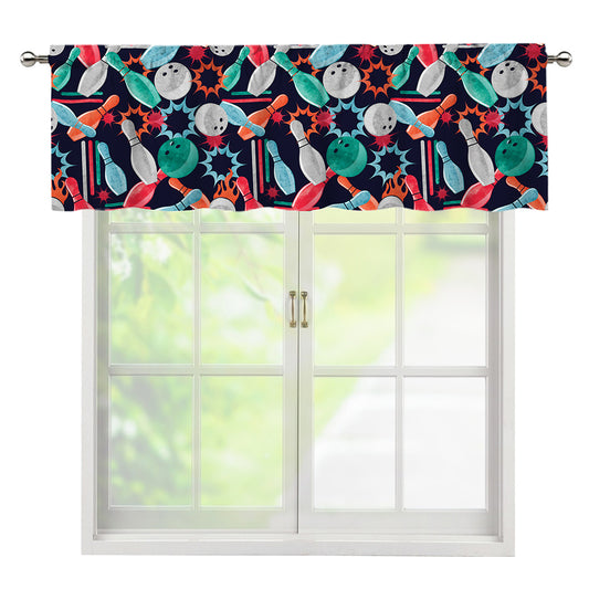 Watercolor Bowling Theme Pattern Print Window Valance