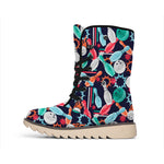 Watercolor Bowling Theme Pattern Print Winter Boots