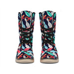 Watercolor Bowling Theme Pattern Print Winter Boots