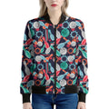 Watercolor Bowling Theme Pattern Print Women's Bomber Jacket