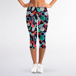 Watercolor Bowling Theme Pattern Print Women's Capri Leggings