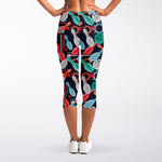 Watercolor Bowling Theme Pattern Print Women's Capri Leggings