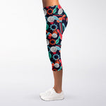 Watercolor Bowling Theme Pattern Print Women's Capri Leggings