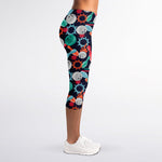 Watercolor Bowling Theme Pattern Print Women's Capri Leggings