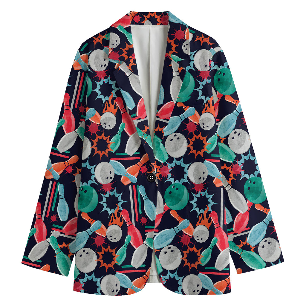 Watercolor Bowling Theme Pattern Print Women's Cotton Blazer