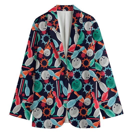 Watercolor Bowling Theme Pattern Print Women's Cotton Blazer