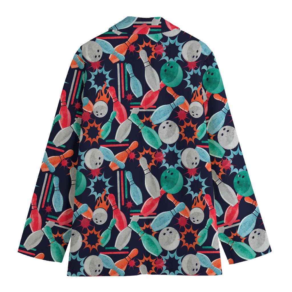 Watercolor Bowling Theme Pattern Print Women's Cotton Blazer