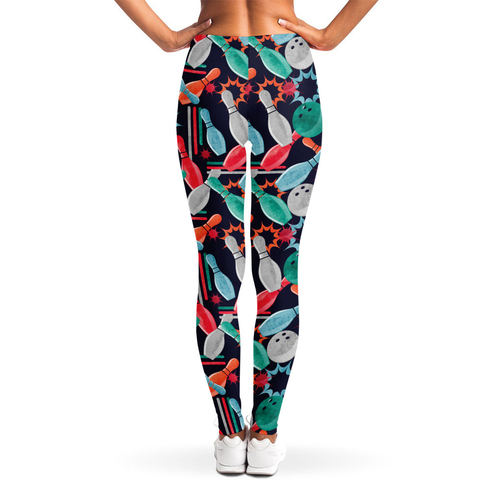 Watercolor Bowling Theme Pattern Print Women's Leggings