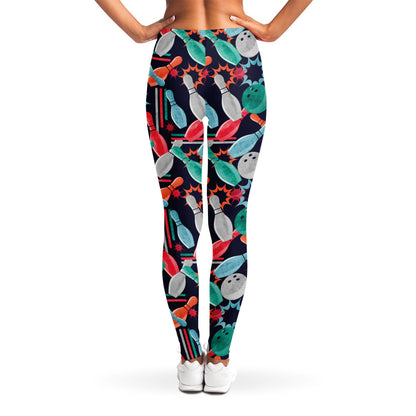 Watercolor Bowling Theme Pattern Print Women's Leggings