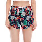Watercolor Bowling Theme Pattern Print Women's Split Running Shorts